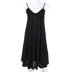 EUC Zara Womens Eyelet Little Black Midi Dress with Delicate Lace Accents